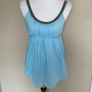 Free People stud embellished baby doll tank boho gypsy tie back shirt top Sz S